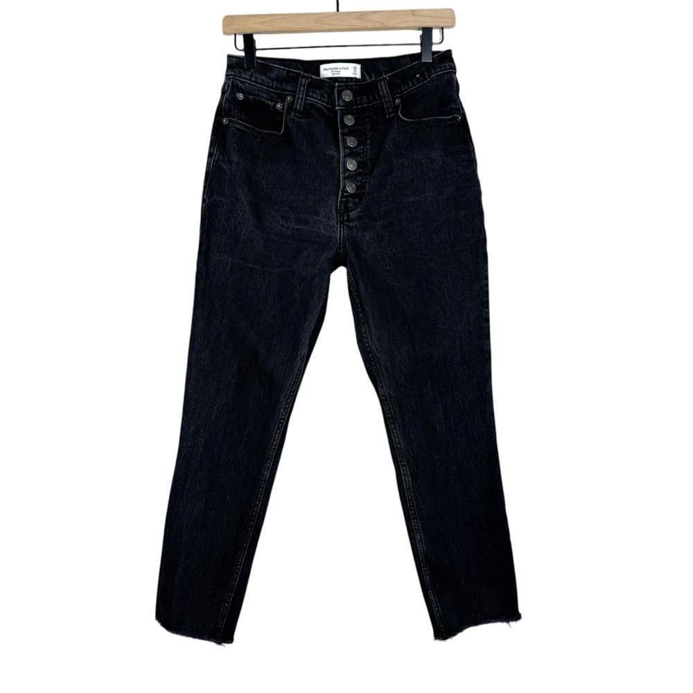 Abercrombie & Fitch Black Skinny High Rise Jeans Button Fly Raw Hem 28 Short